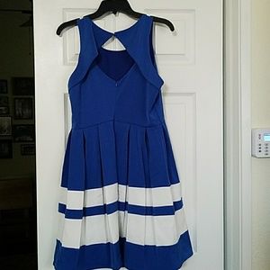 blue, and white dress from Dillards (nev